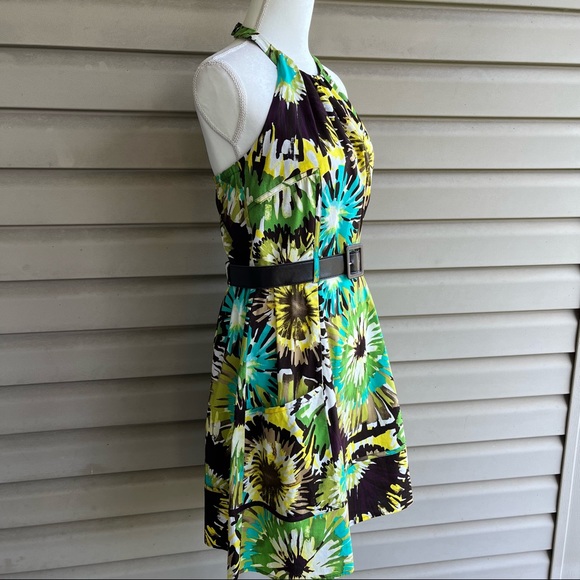 â˘R & K Originals⢠Abstract Floral Belted Halter Dress - Size 12 - Picture 6 of 12